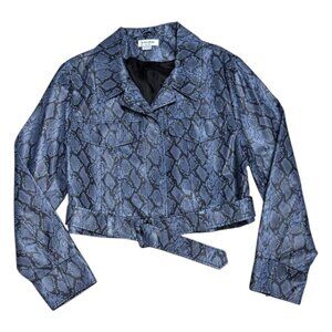 NOIZE Faux Vegan LEATHER Blue Snake Skin Cropped Bomber Glam Jacket Womens 2XL
